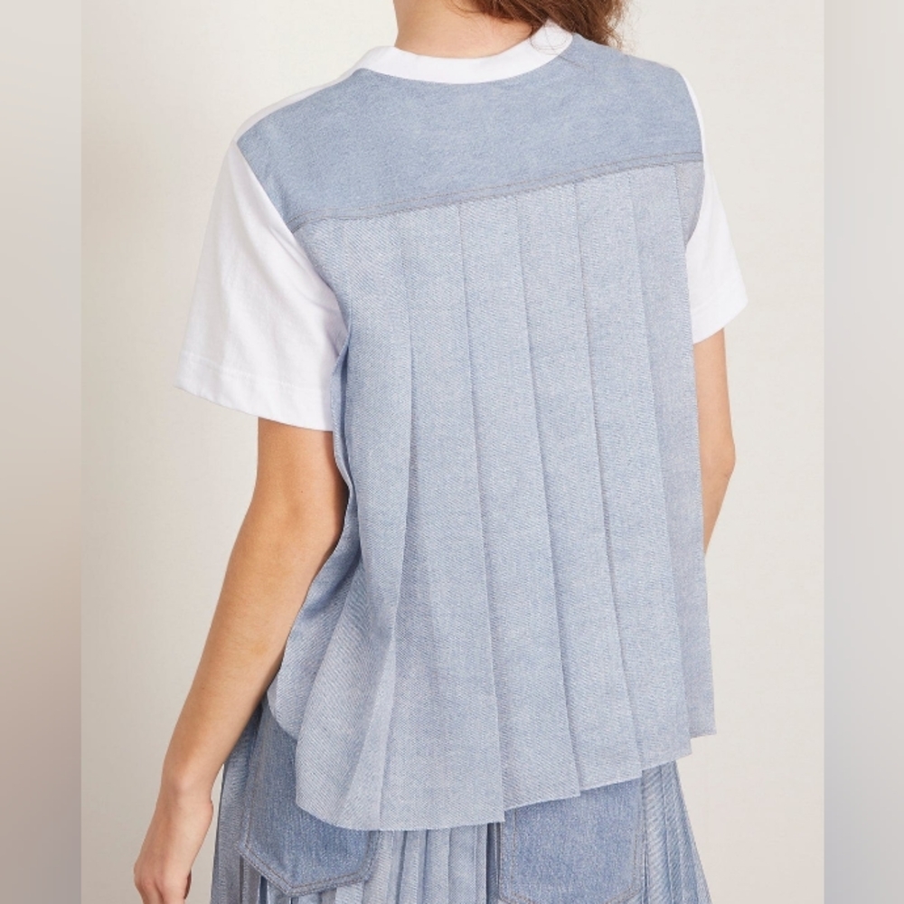 Sacai, 2,White Blue Short Sleeve Layered Top - Picture 3 of 8